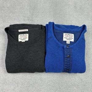 Lot Of 2 Lucky Brand Thermal Shirt Men XL Blue Gray Henley Crewneck Stretch READ